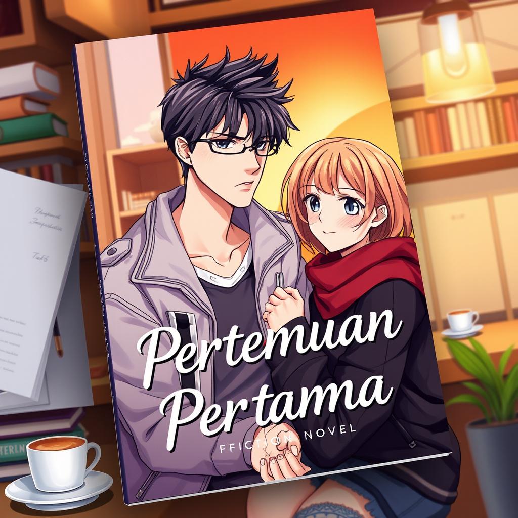 A captivating book cover for a fiction novel titled 'Pertemuan Pertama'