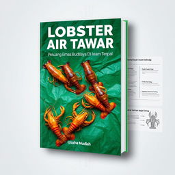 A book cover design for the title "Lobster Air Tawar: Peluang Emas Budidaya Di Dalam Terpal" by author "UsahaMudah"