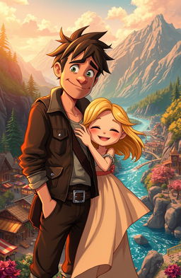 A fantastical world filled with breathtaking landscapes, bustling with colorful markets and vibrant life