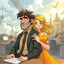 In a richly detailed and imaginative world filled with adventures, two adult characters navigate a profound yet complicated love story amidst their clerical work