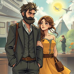 In a richly detailed and imaginative world filled with adventures, two adult characters navigate a profound yet complicated love story amidst their clerical work