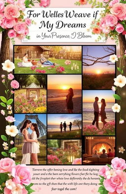A heartfelt collage titled "For the Weaver of My Dreams: In Your Presence, I Bloom," showcasing a collection of vibrant and emotional memories shared together