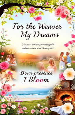 A heartfelt collage titled "For the Weaver of My Dreams: In Your Presence, I Bloom," showcasing a collection of vibrant and emotional memories shared together