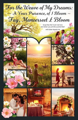 A heartfelt collage titled "For the Weaver of My Dreams: In Your Presence, I Bloom," showcasing a collection of vibrant and emotional memories shared together