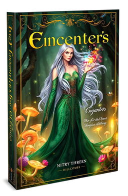 A stylish and elegant book cover design featuring a mystical enchantress with long flowing silver hair, dressed in a shimmering emerald green gown adorned with intricate golden patterns