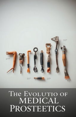 A visually stunning and intricate depiction of the evolution of medical prosthetics from ancient to modern times