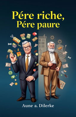 Book cover for 'Père riche, Père pauvre' featuring a split design