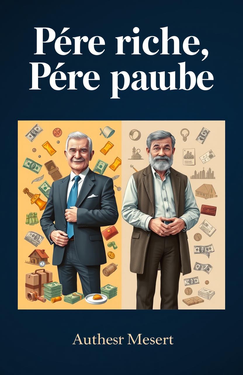 Book cover for 'Père riche, Père pauvre' featuring a split design