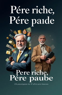 Book cover for 'Père riche, Père pauvre' featuring a split design