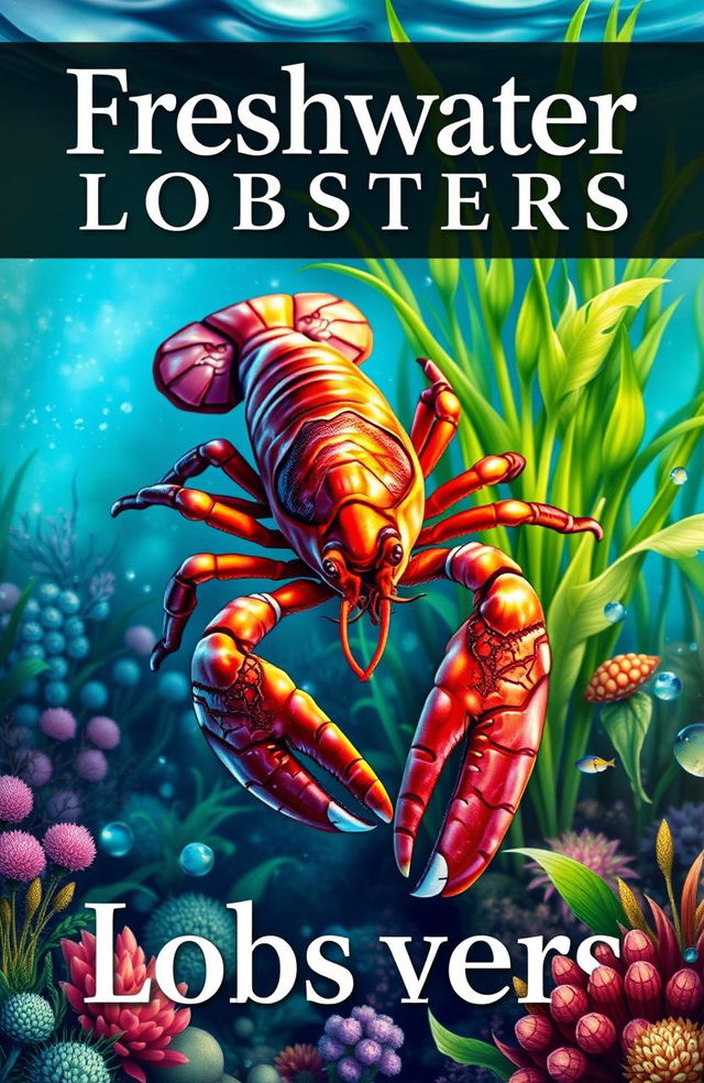 A visually stunning book cover design centered around the theme of freshwater lobsters