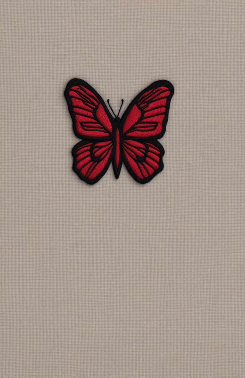 This is a 32k HD photograph of a wool fabric featuring a butterfly logo embroidery