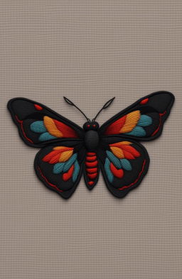 This is a 32k HD photograph of a wool fabric featuring a butterfly logo embroidery