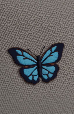 This is a 32k HD photograph of a wool fabric featuring a butterfly logo embroidery