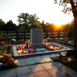 A serene memorial dedicated to the victims of historic injustices, featuring a beautifully landscaped garden with well-tended flowers and greenery