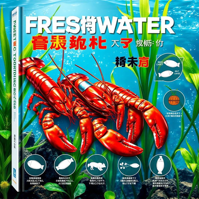 An eye-catching book cover design depicting the process of freshwater lobster cultivation