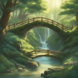 A high-definition digital art image depicting an ethereal forest in the characteristic style of Studio Ghibli