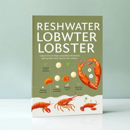A book cover design featuring the life cycle of freshwater lobsters, from eggs to adulthood, with a focus on fresh and natural color tones