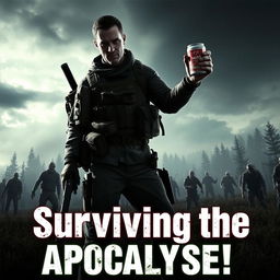 An exciting and dynamic YouTube thumbnail for a DayZ gaming video, featuring a realistic and intense post-apocalyptic landscape