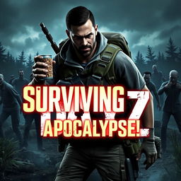 An exciting and dynamic YouTube thumbnail for a DayZ gaming video, featuring a realistic and intense post-apocalyptic landscape