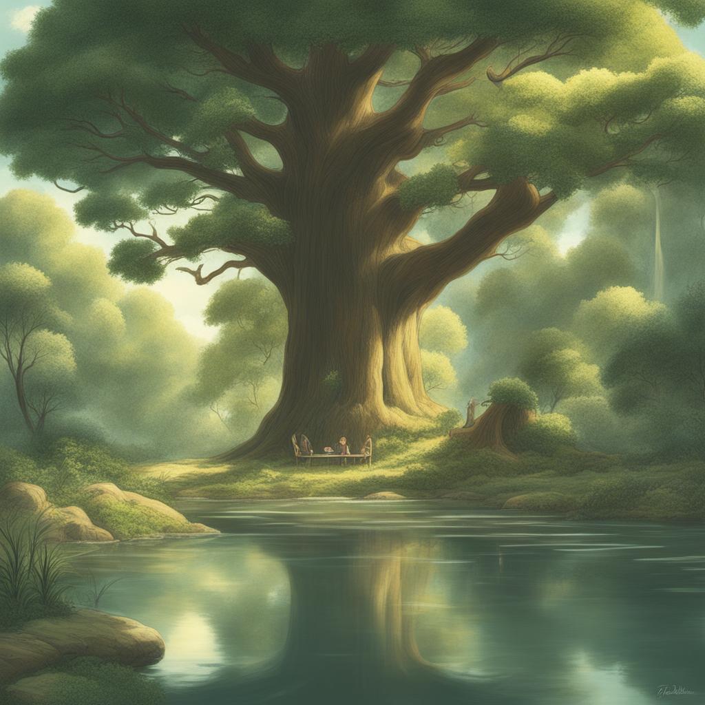 A high-definition digital art image depicting a tranquil woodland in the unique style of Studio Ghibli