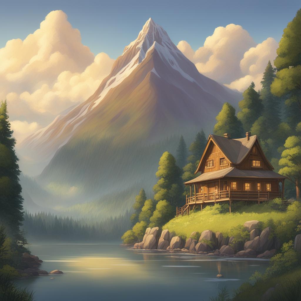 A high-definition digital art image depicting a serene mountainous region in the distinctive style of Studio Ghibli