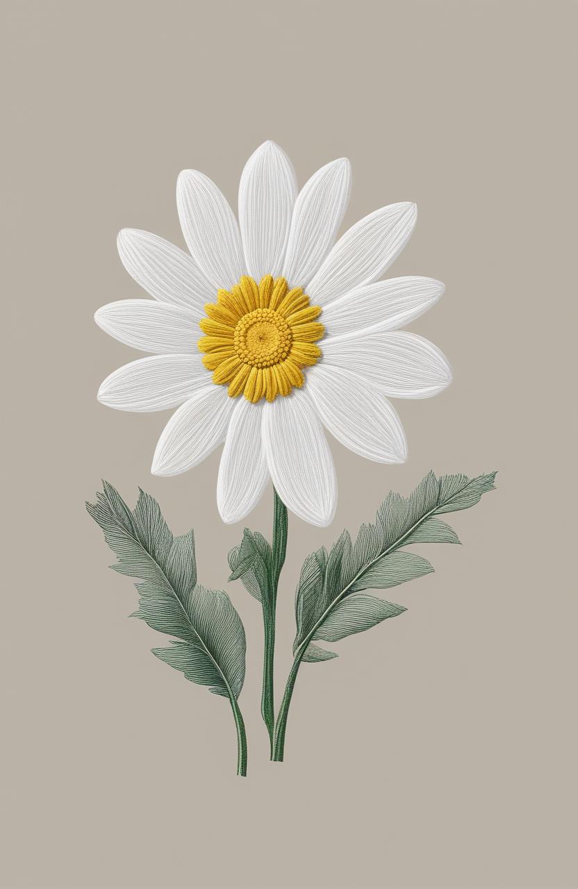 This 32k HD digital art image features a stylish logo tee with an intricate daisy embroidery