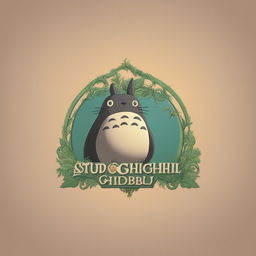 A high-definition digital art image of a logo, designed in the unique, whimsical style of Studio Ghibli