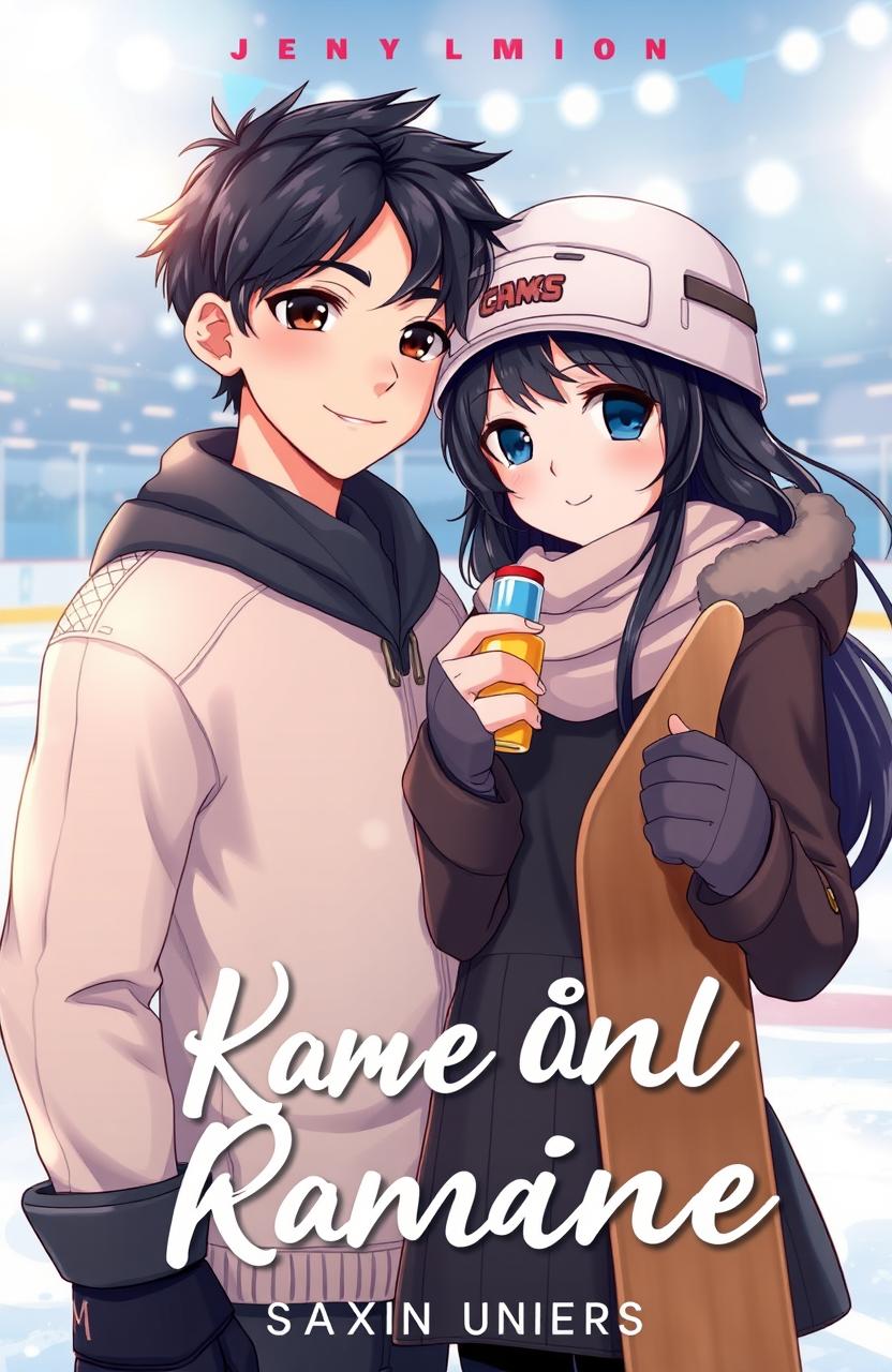 A romantic book cover featuring two main characters on an ice rink