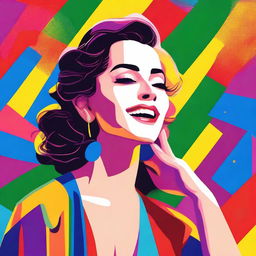 A high-quality digital portrait of Italian singer, Arisa, in a classic singing pose with a vibrant, colorful background