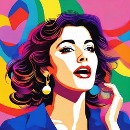 A high-quality digital portrait of Italian singer, Arisa, in a classic singing pose with a vibrant, colorful background