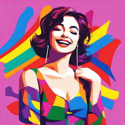 A high-quality digital portrait of Italian singer, Arisa, in a classic singing pose with a vibrant, colorful background