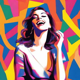 A high-quality digital portrait of Italian singer, Arisa, in a classic singing pose with a vibrant, colorful background