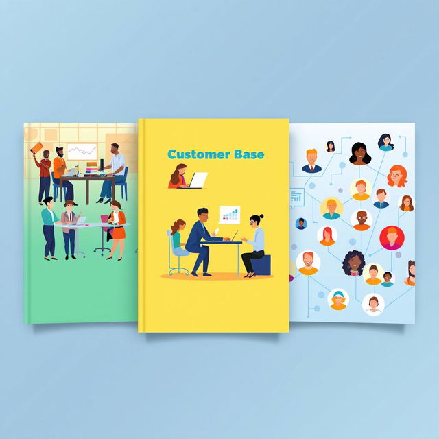 A series of creative ebook covers for a guide titled 'Building Your Customer Base'