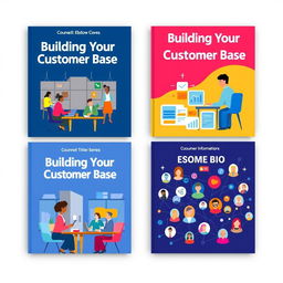 A series of creative ebook covers for a guide titled 'Building Your Customer Base'