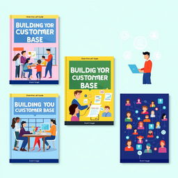 A series of creative ebook covers for a guide titled 'Building Your Customer Base'