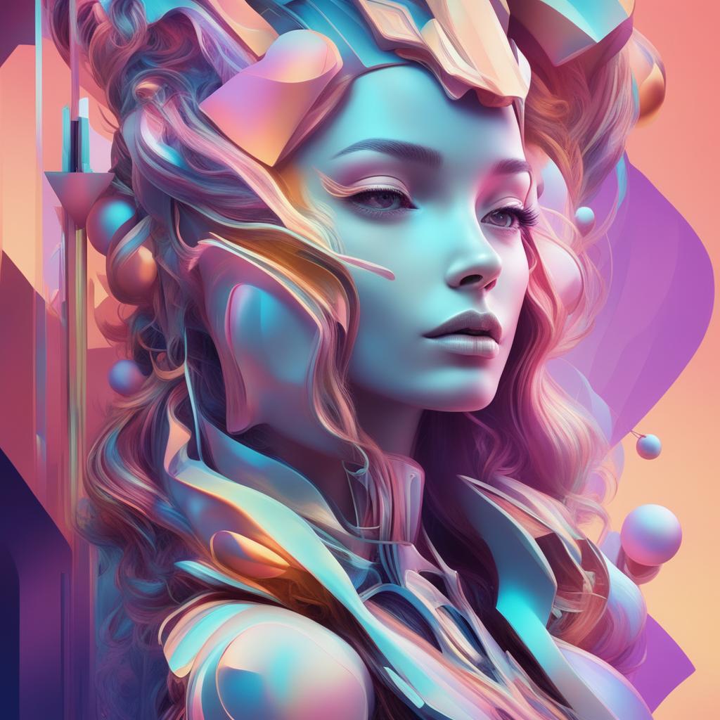 A high-quality digital art advertisement blending Rococo's intricate details with futuristic abstract elements