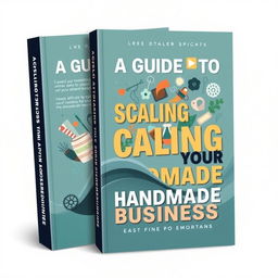An innovative ebook cover design for 'A Guide to Scaling Your Handmade Business', featuring an artistic representation of various handmade products like pottery, jewelry, and crafts emerging from a flowing ribbon or wave that symbolizes growth and expansion