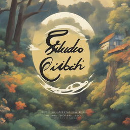 A high-definition, Studio Ghibli-styled digital art featuring the studio's logo and the text 'Studio Ghibli', perfectly lettered