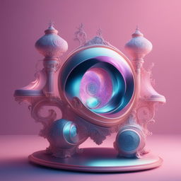 A high-resolution, raw photographic advertisement combining Rococo style with a futuristic aesthetic