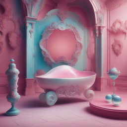 A high-resolution, raw photographic advertisement combining Rococo style with a futuristic aesthetic