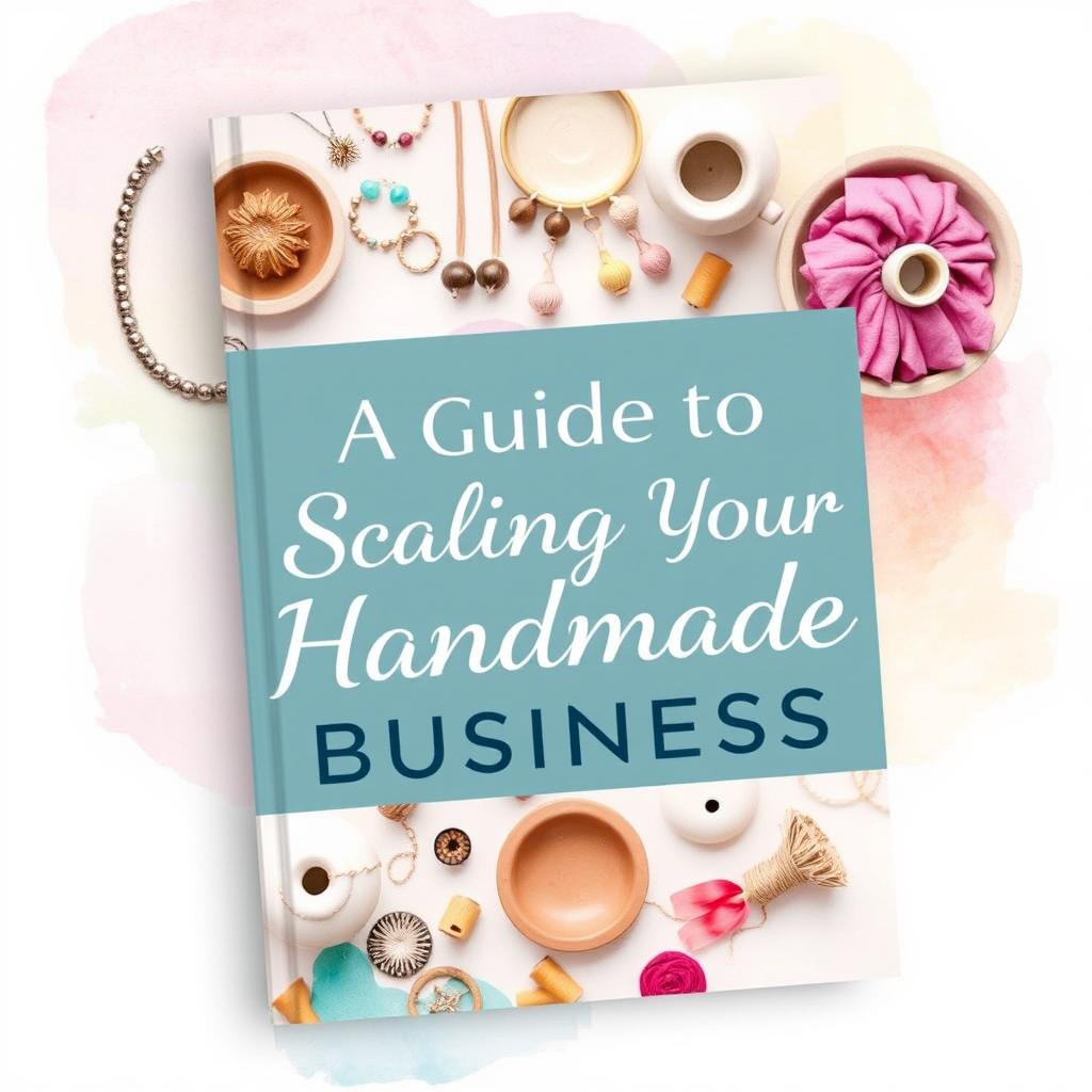 A vibrant and eye-catching cover design for an ebook titled 'A Guide to Scaling Your Handmade Business'