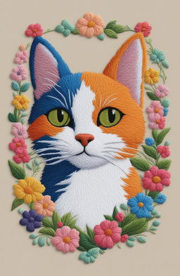 This is a digital image of a Studio Ghibli-inspired cat embroidery