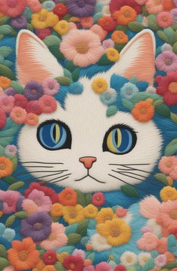 This is a digital image of a Studio Ghibli-inspired cat embroidery