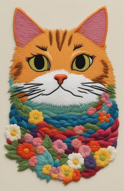 This is a digital image of a Studio Ghibli-inspired cat embroidery