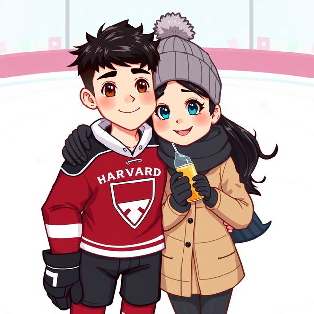 A cartoon-style book cover featuring two main characters on an ice rink