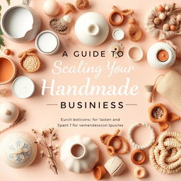 A creative and stylish cover design for an ebook titled 'A Guide to Scaling Your Handmade Business'