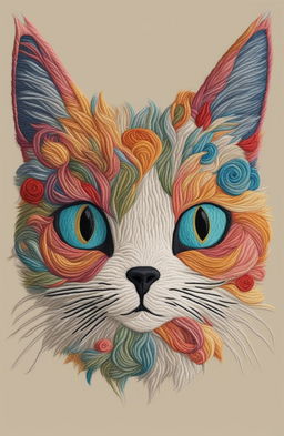 The image is a digital representation of a Studio Ghibli-inspired cat embroidery