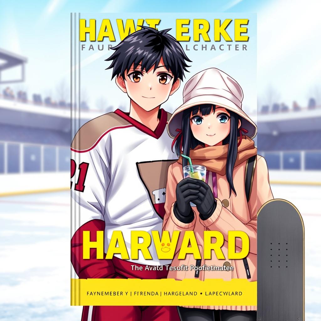 A book cover featuring two main characters standing on an ice rink