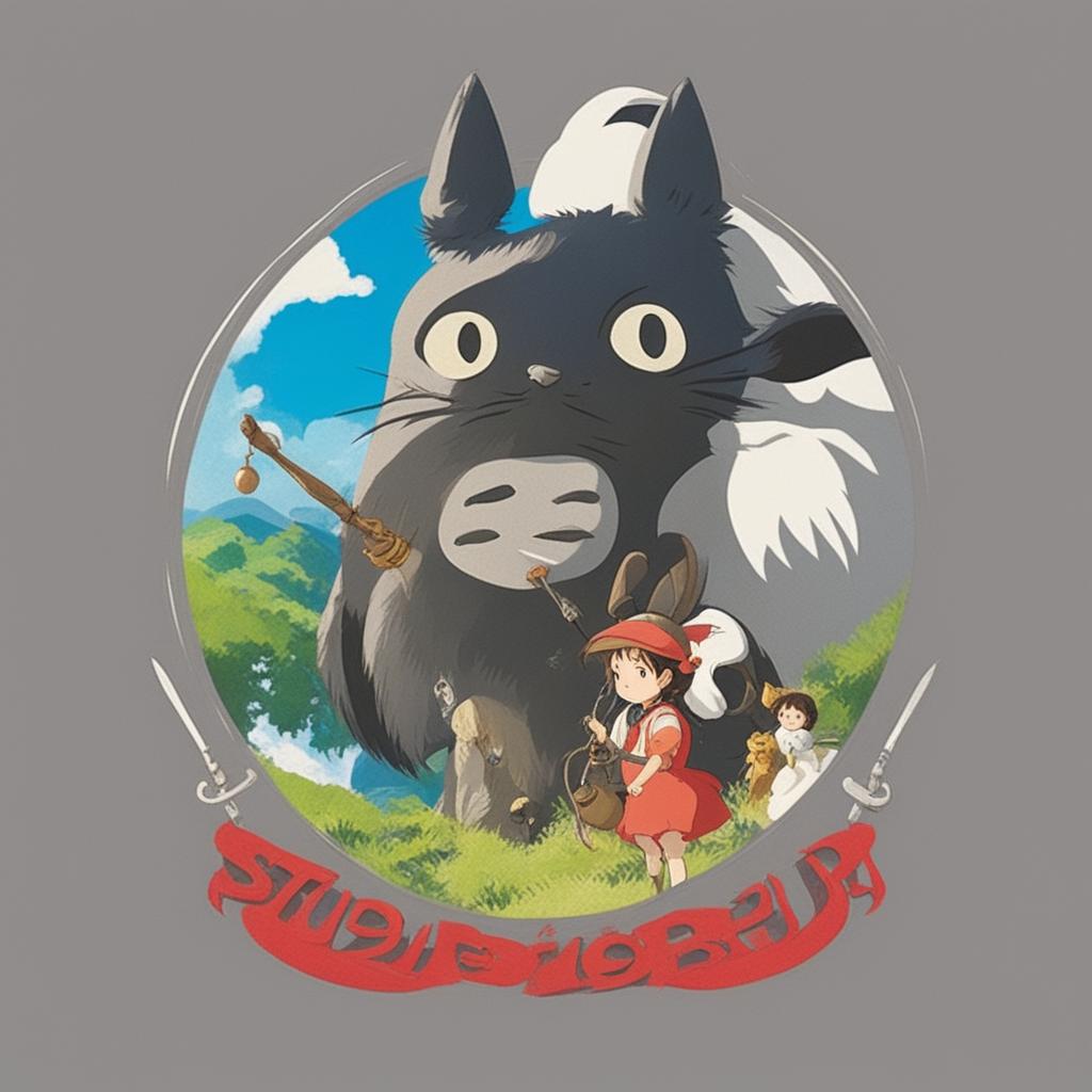 A superior, iconic logo designed in the unmistakable style of Studio Ghibli, rich and vibrant, with elements from the studio's acclaimed films