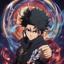 A high-quality digital art image showcasing rapper Drake as a character from the anime Jujutsu Kaisen, complete with the traditional uniform, a stern expression, and a cursed tool in hand